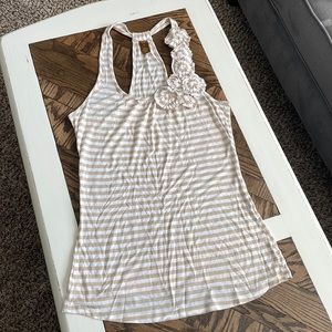 NWOT tan and white floral stripe tank top